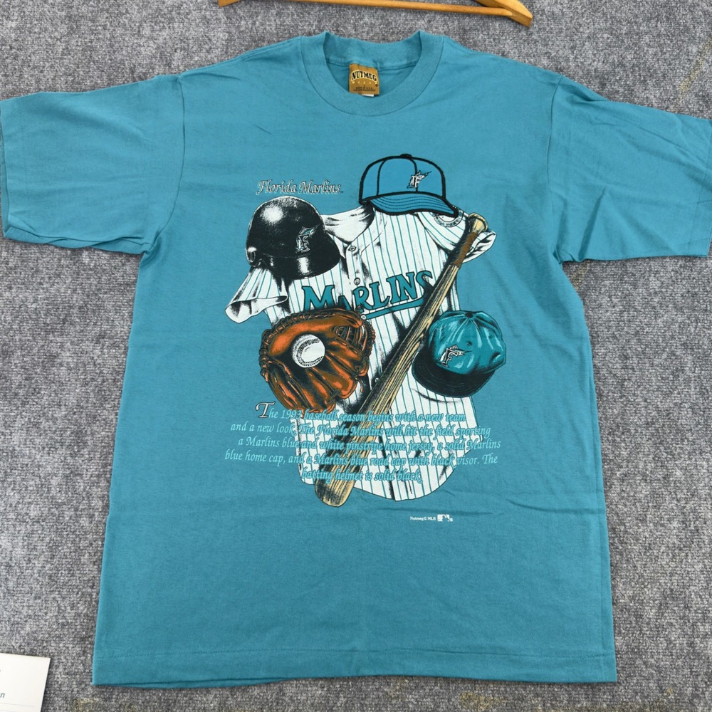 Vintage Nutmeg Florida Marlins Inaugural Season T-Shirt Teal Size L